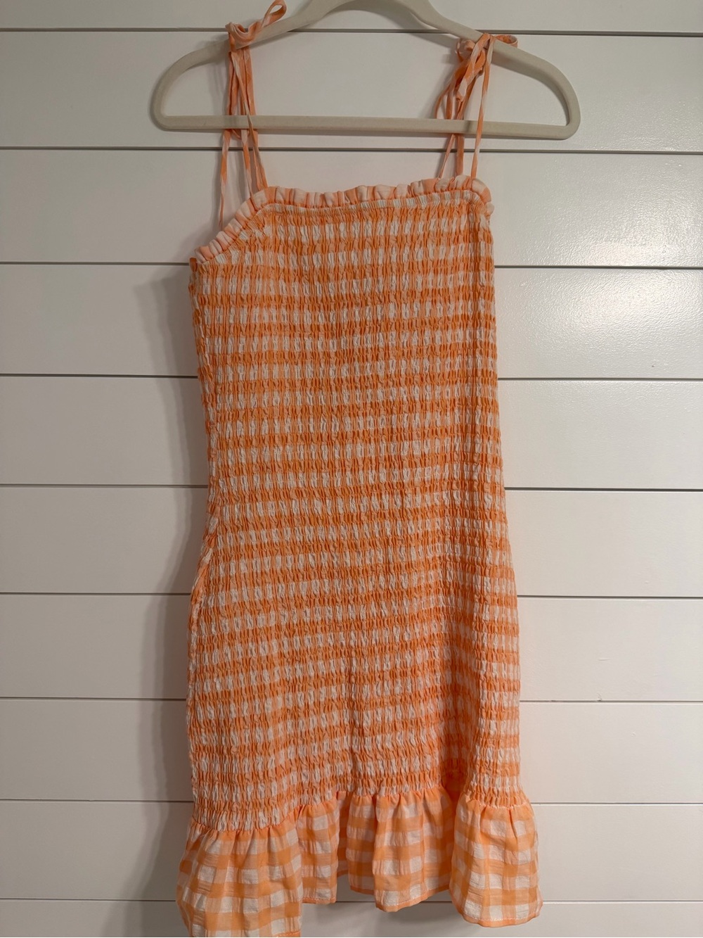 Orange and White Smocked Sundress with Ruffle Hem